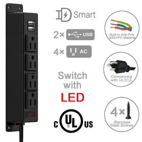 Screws included for secure furniture installation of the power strip