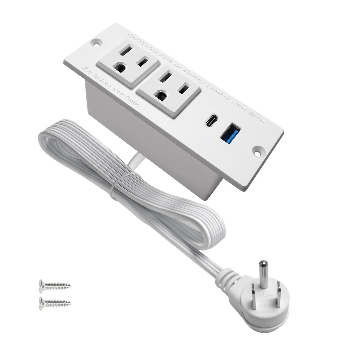 4Leaf USB-C recessed power strip on a tidy desk with two outlets