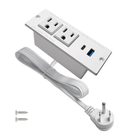 4Leaf USB-C recessed power strip on a tidy desk with two outlets