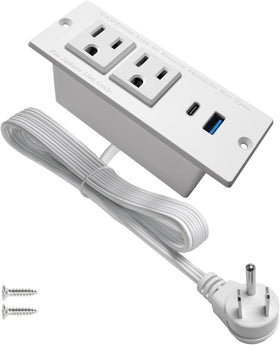 4 Leaf USB C recessed power strip mounted on a desk for clean cable management.