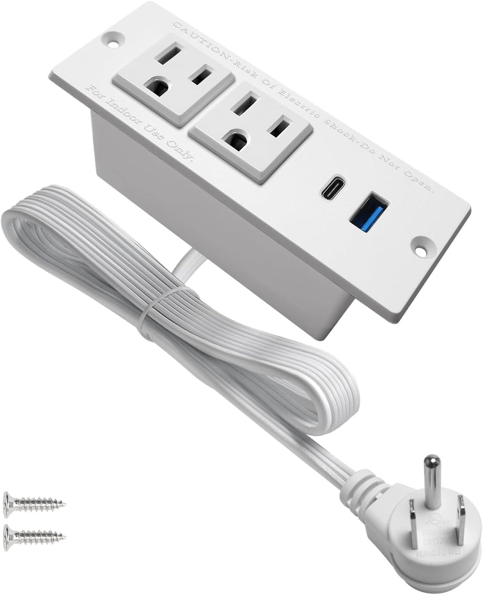 4 Leaf USB C recessed power strip mounted on a desk for clean cable management.