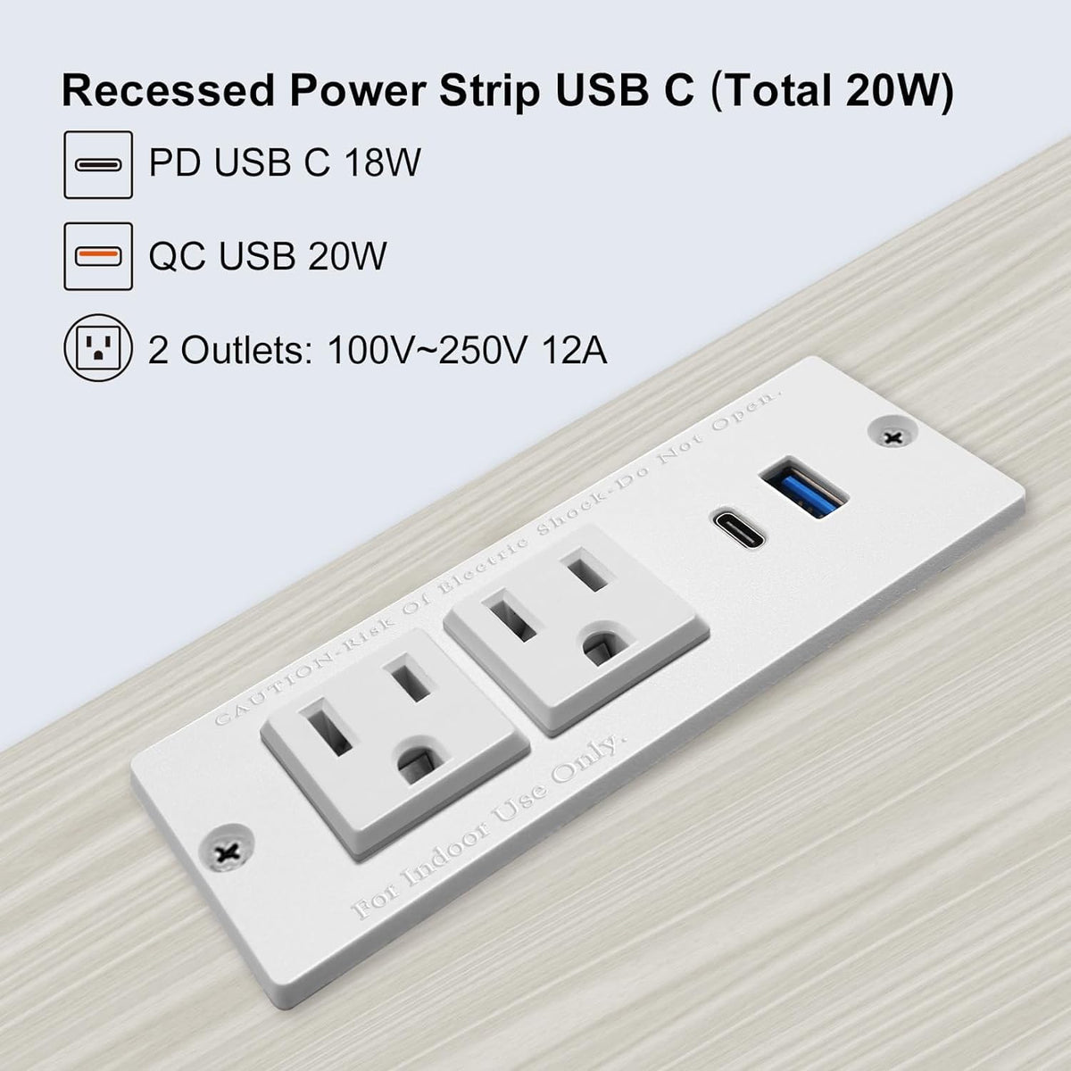 Two outlets and USB ports keep workstation organized and accessible.