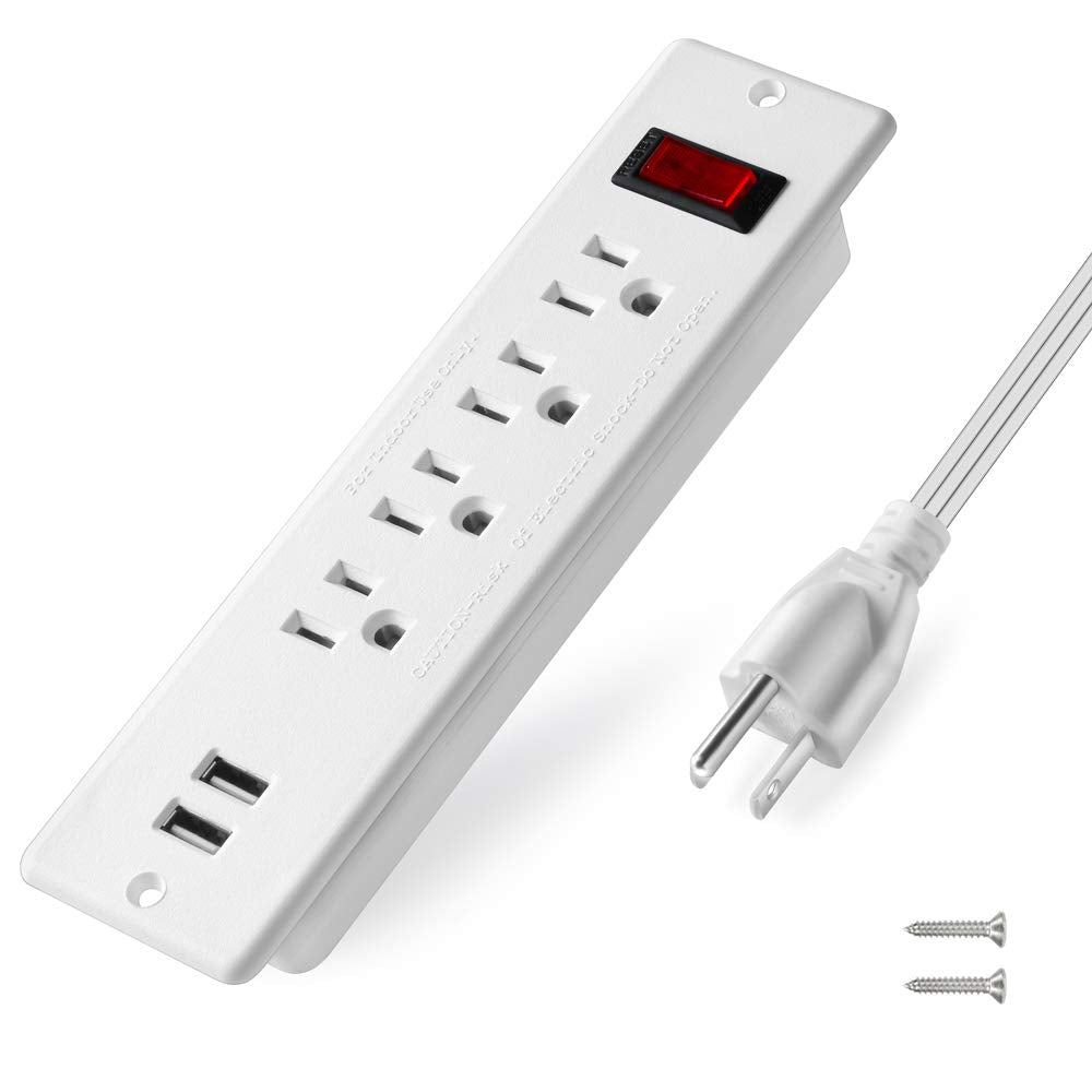 4 LEAF USB power strip recessed front view for tidy, accessible charging.