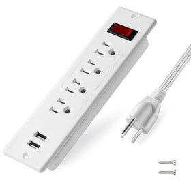 4 LEAF USB power strip recessed front view for tidy, accessible charging.