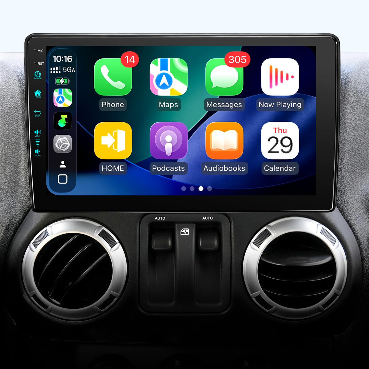 4uAuto upgraded 10.2 head unit front view for Wrangler with crisp display