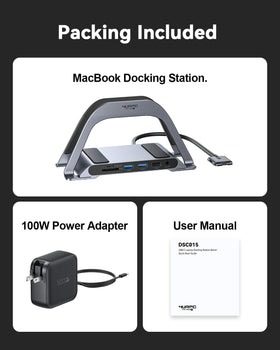 4URPC dock next to laptop for scale, compact vertical footprint