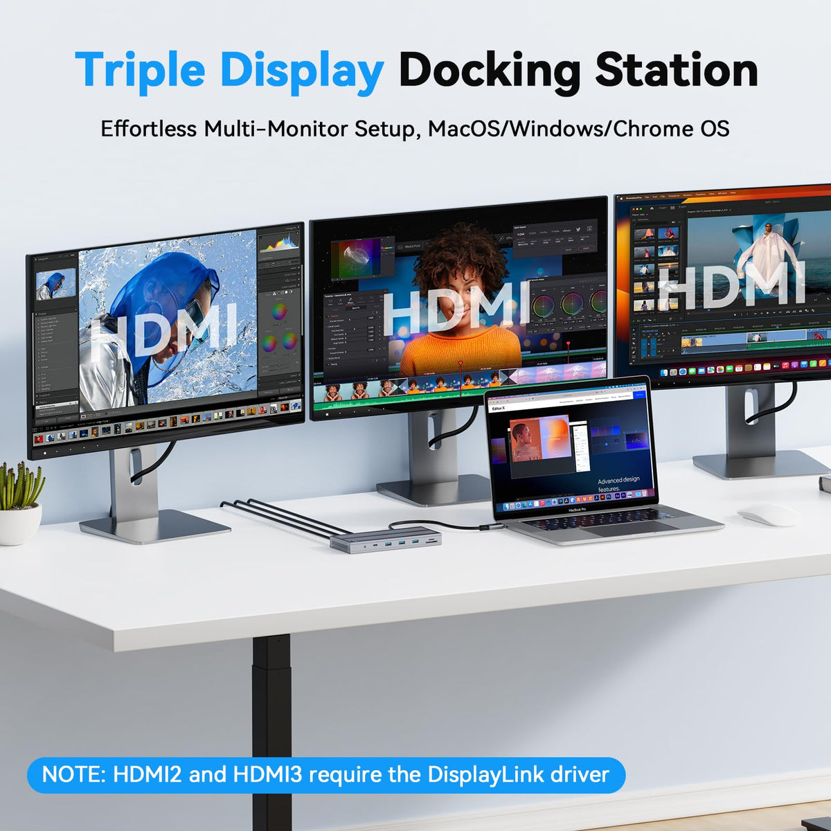 4URPC USB-C dock with three HDMI ports enables high-resolution multitasking.