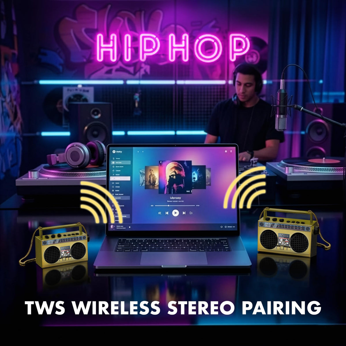 USB-C charging port on the 50th Anniversary Hip Hop wearable speaker for quick power.