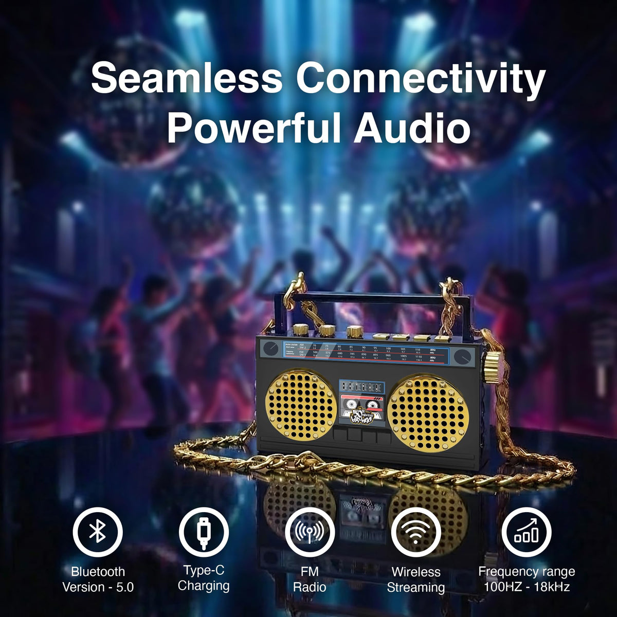 Bluetooth pairing with the 50th Anniversary Hip Hop mini boombox for easy device connection