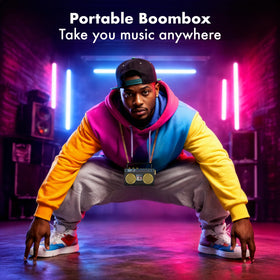 Close-up of compact dimensions on the 50th Anniversary Hip Hop mini boombox