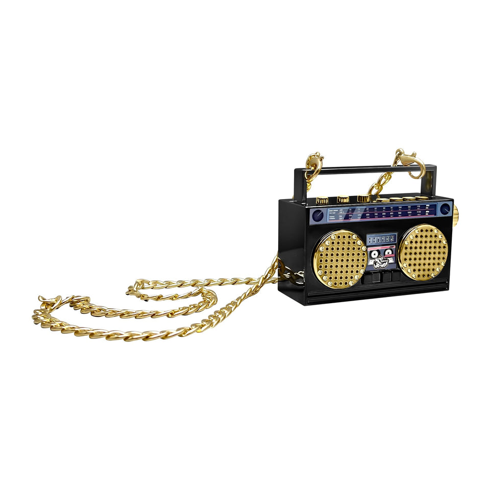 50th Anniversary Hip Hop mini boombox front view, ultra-portable wearable speaker for on-the-go listening
