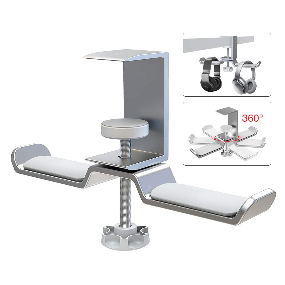 6amLifestyle dual rotatable headphone stand under desk clamp keeps headphones within reach