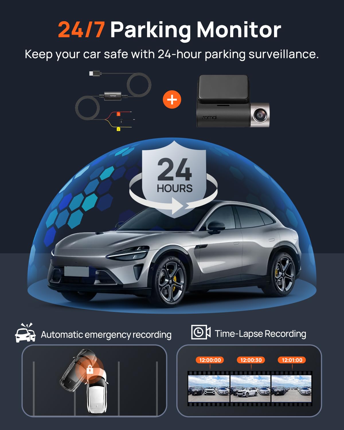 70mai A500S 24-hour parking mode deters tampering while away