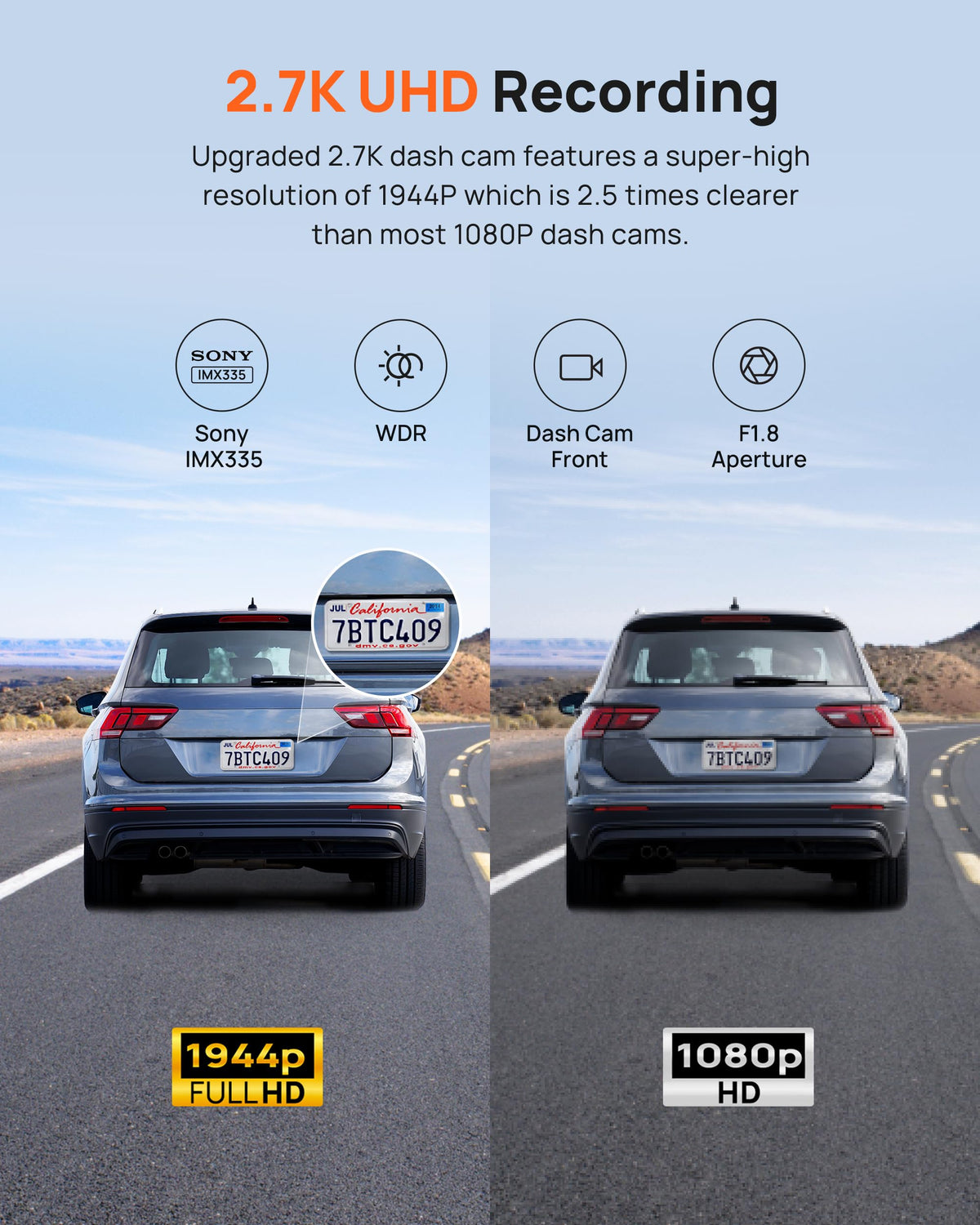 70mai A500S front 140-degree view captures broad road scenes clearly