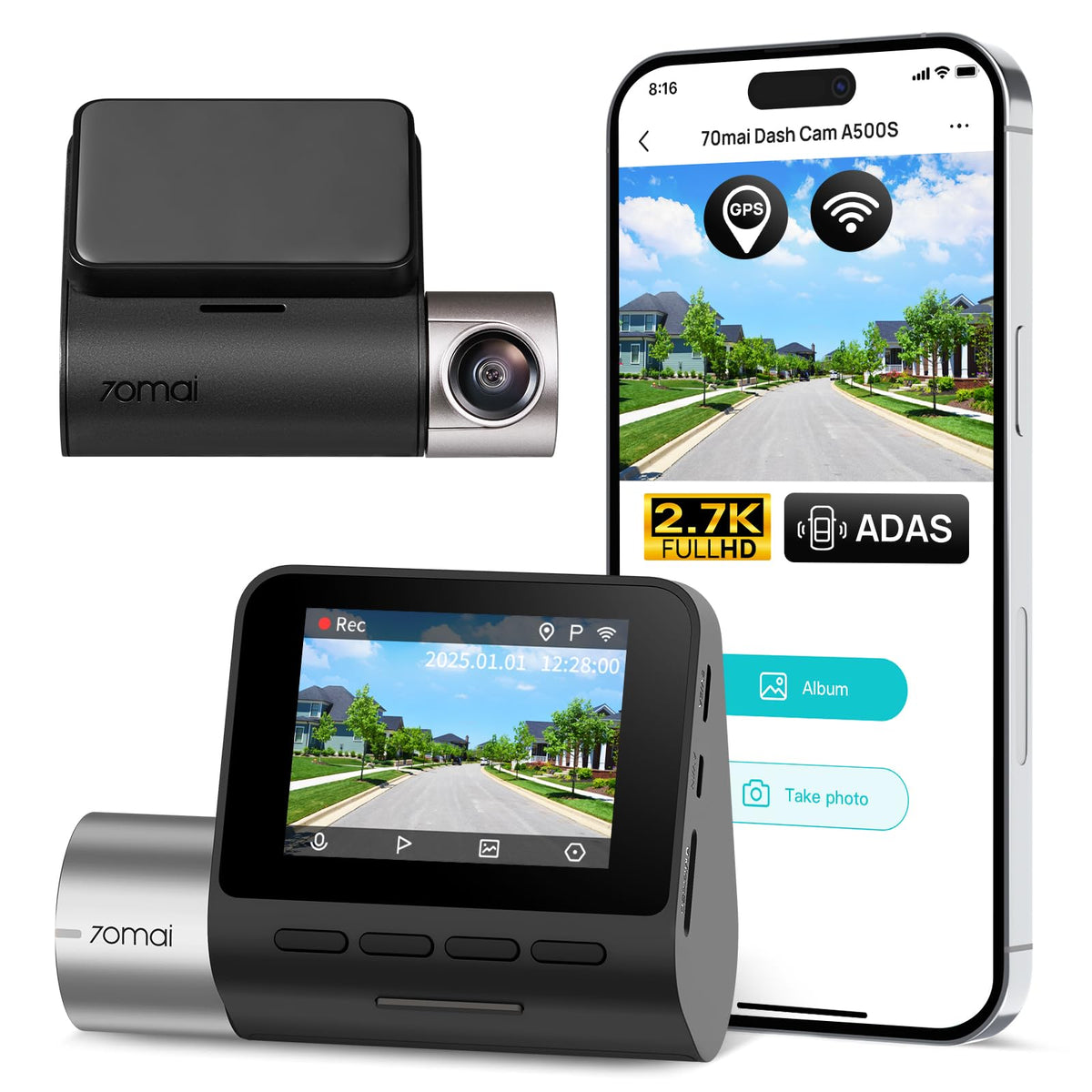 70mai A500S front dash cam delivers crisp 2.7K footage for clear incident evidence