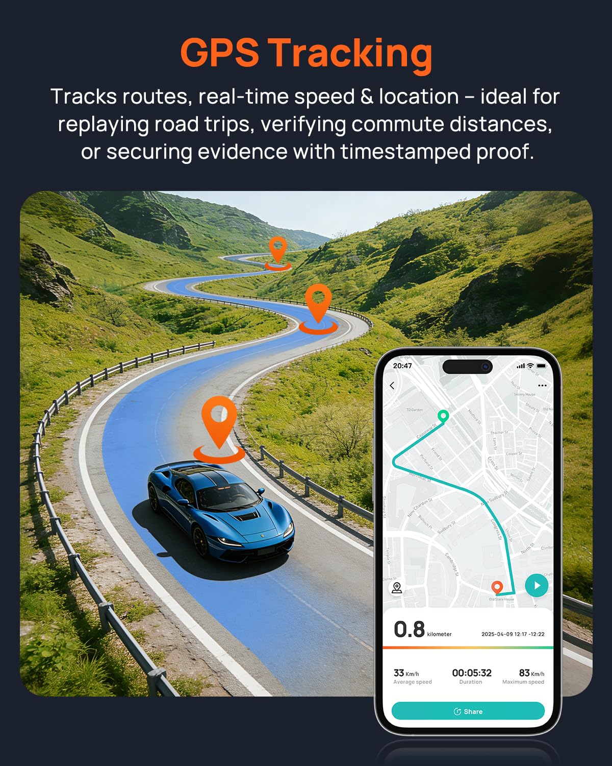 70mai A500S seamless loop recording preserves latest footage automatically