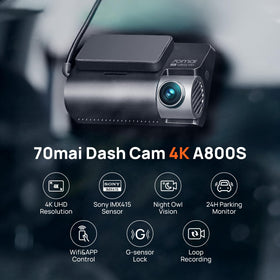 70mai A800S rear dashcam records in 1080p for interior or road behind