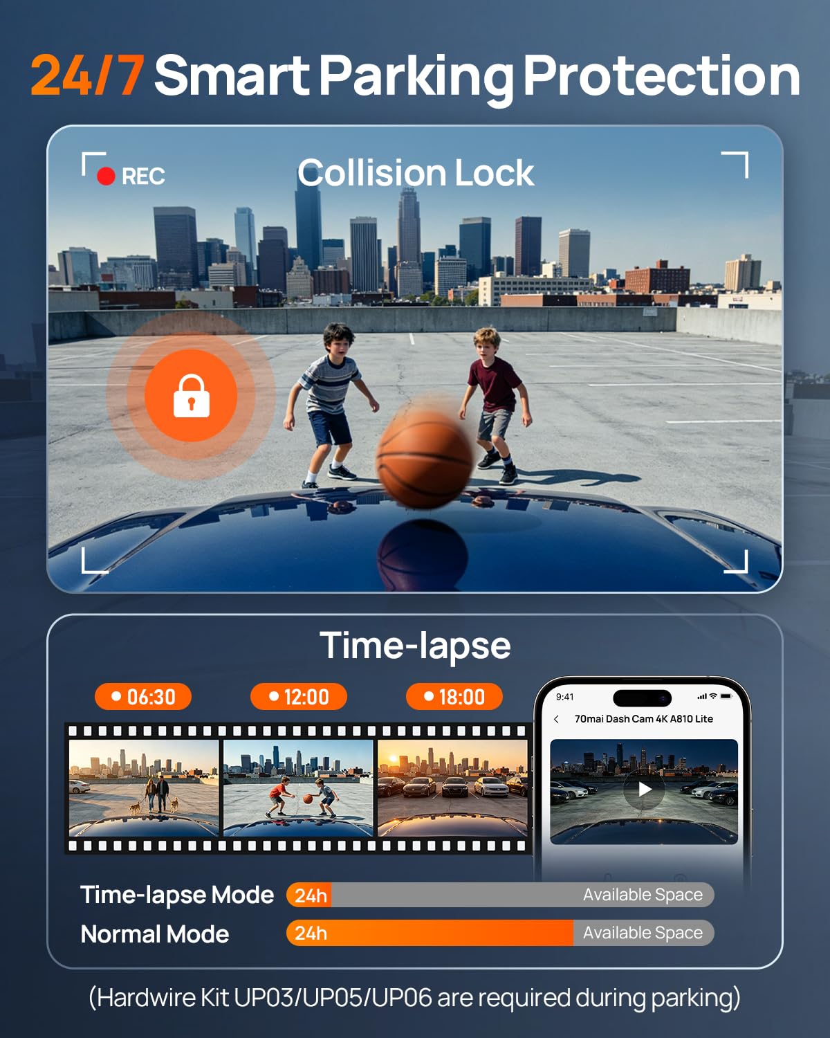 70mai A810 Lite 24H parking mode for around-the-clock protection