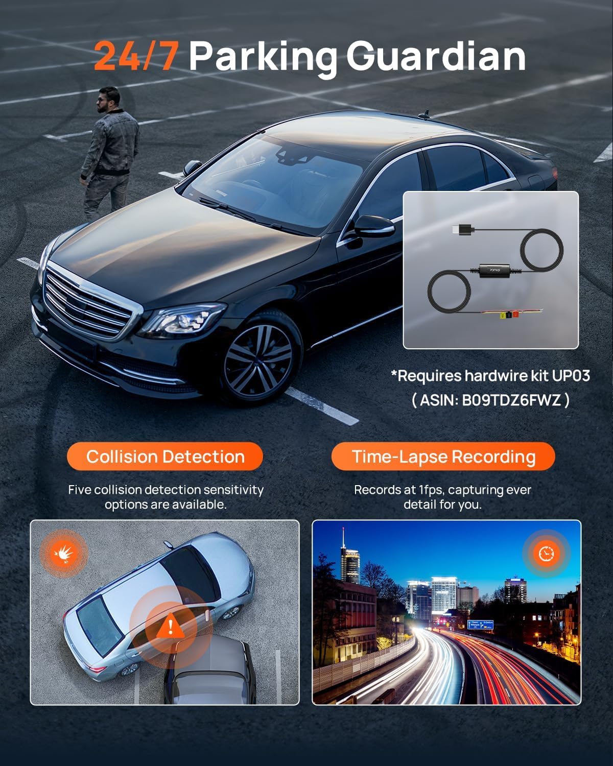 70mai IPS display 3-inch shows live view and playback on the dash