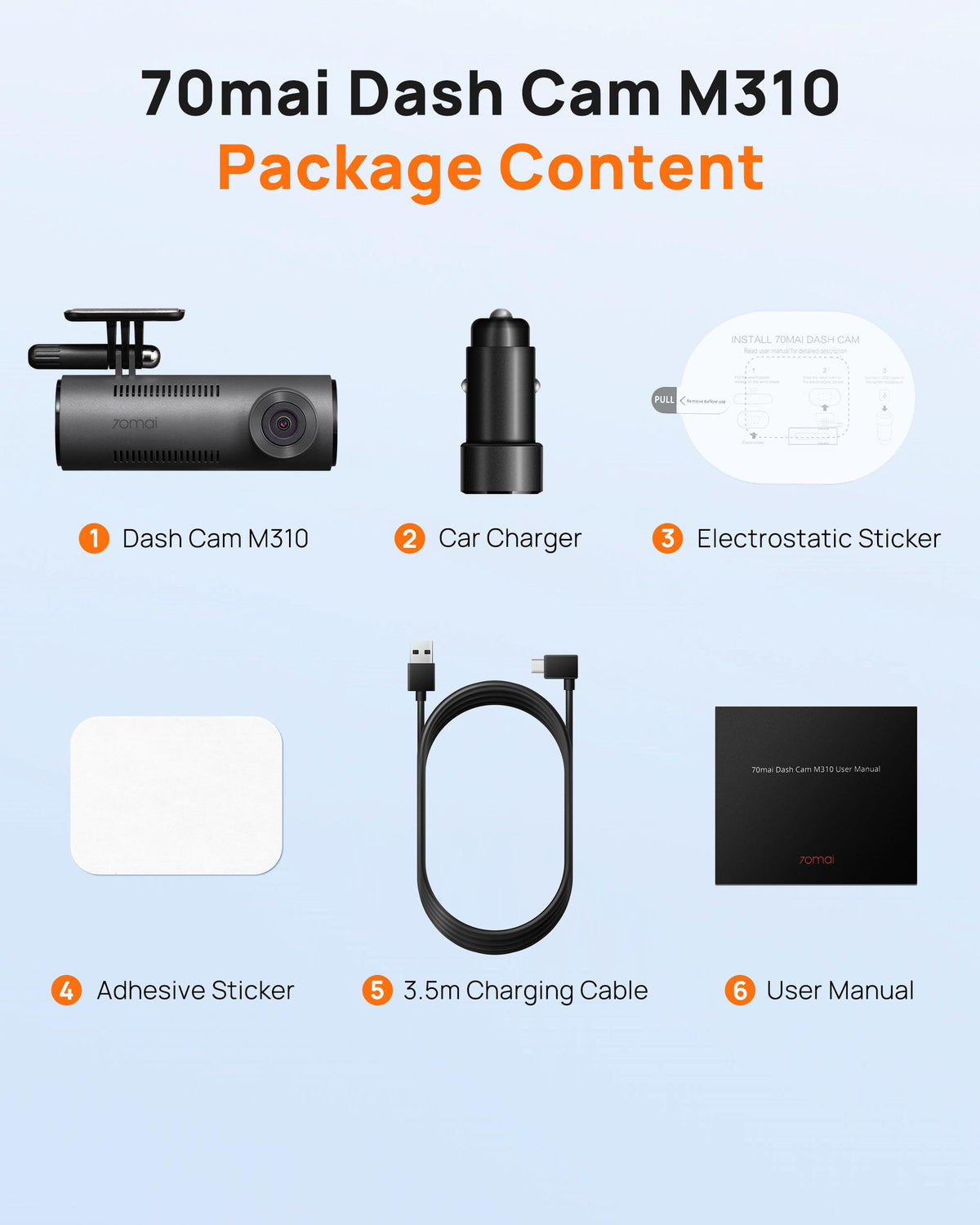 70mai M310 packaging and label showing included branding and warranty benefit
