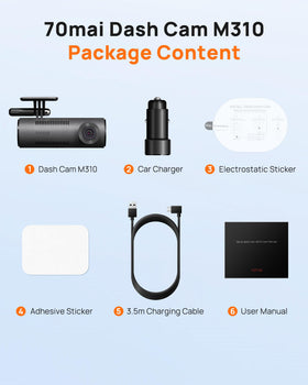 70mai M310 packaging and label showing included branding and warranty benefit