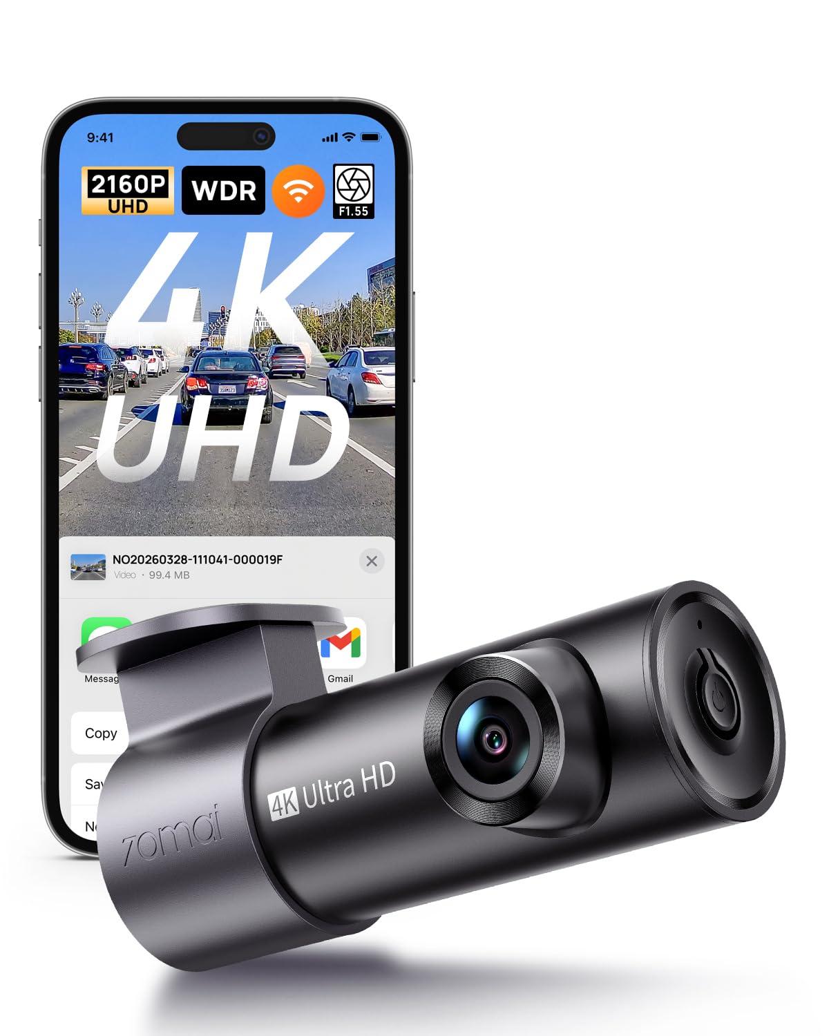 70mai M310 Plus front dash cam 4K clarity for daytime footage.