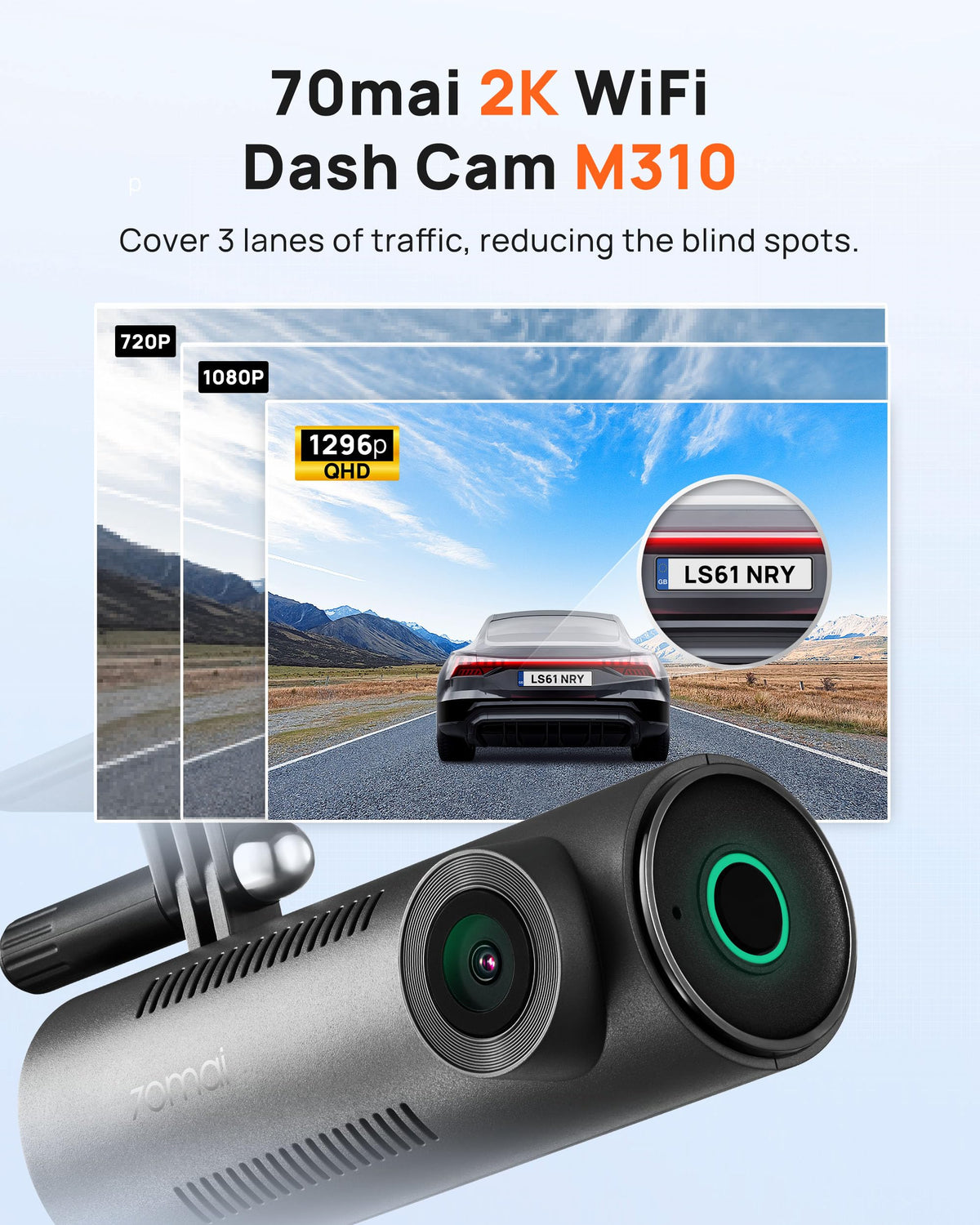 70mai M310 side profile highlighting slim mount and low visual impact benefit