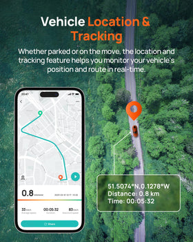 Remote monitoring app view shows real time car status from anywhere.