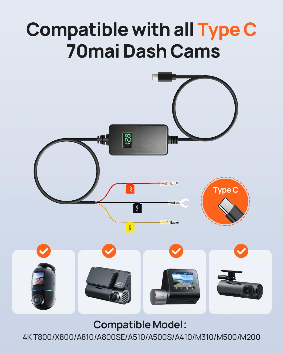 70mai UP06 fuse taps and cable set displayed to highlight universal vehicle compatibility