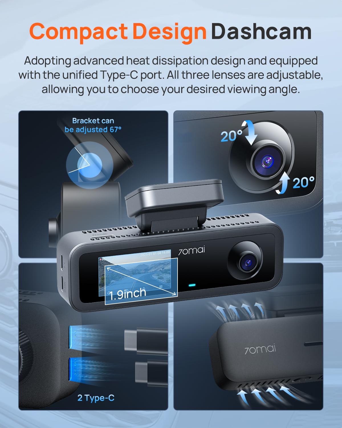 70mai voice control for hands‑free operation while driving