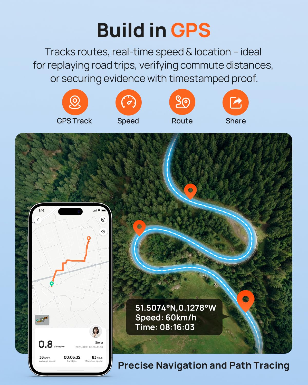 70mai built-in Wi-Fi enables quick access, downloads, and sharing