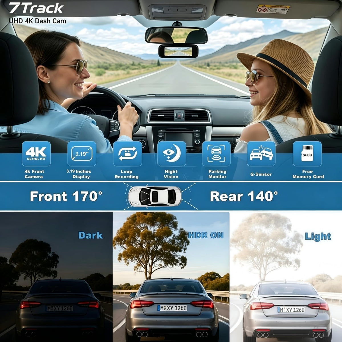 7Track rear camera mounted on rear window for complete rear coverage
