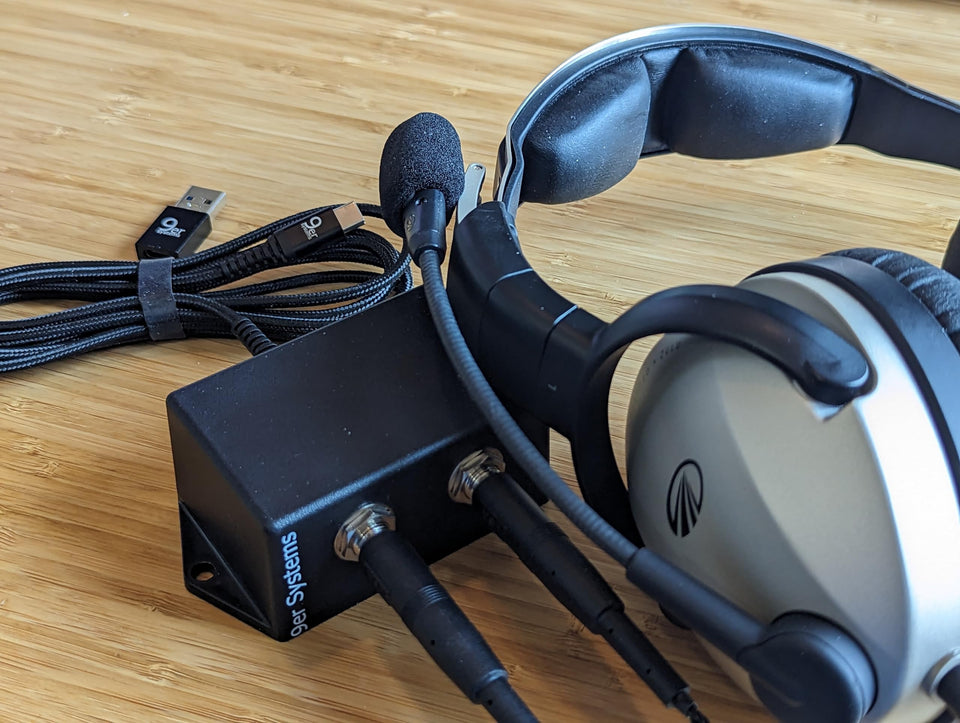 9er Systems aviation headset USB adapter with dual plug for easy cockpit connectivity