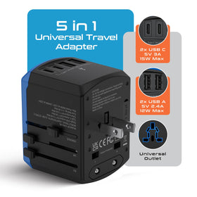 Ceptics universal outlet handles US, UK, EU, AU plugs for varied devices
