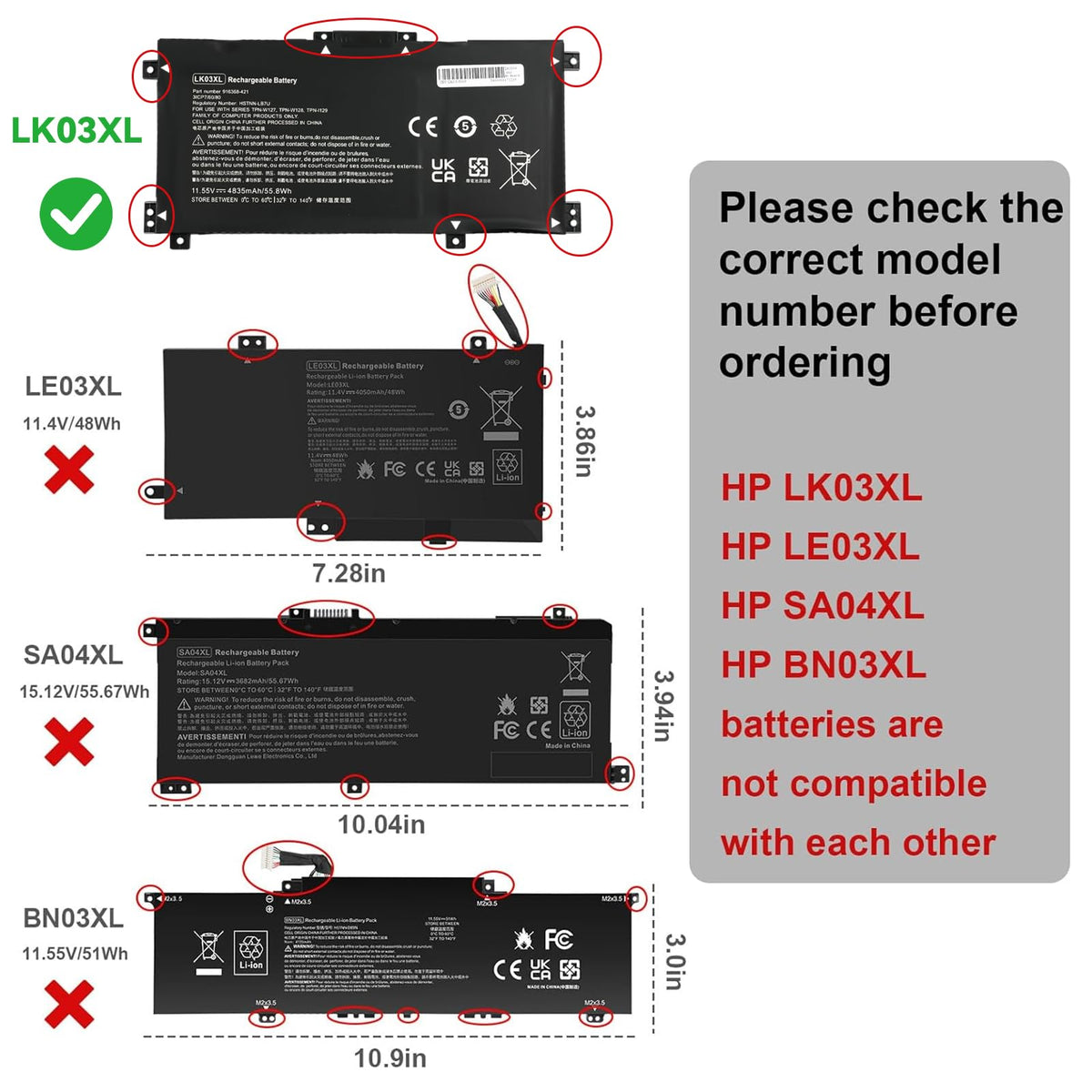 A Amanda LK03XL battery packaging shows ready-to-install kit.