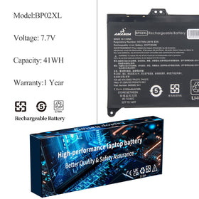A AMANDA BP02XL battery side view with connectors for easy replacement.