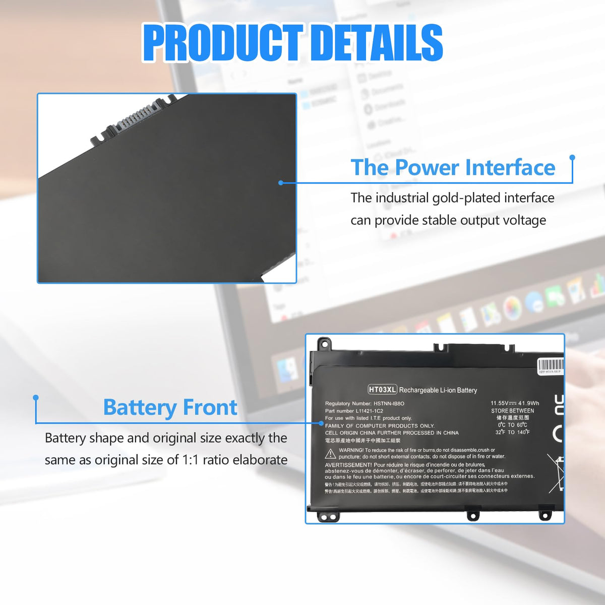 Battery kit includes three precision screwdriver tools for HT03XL replacement
