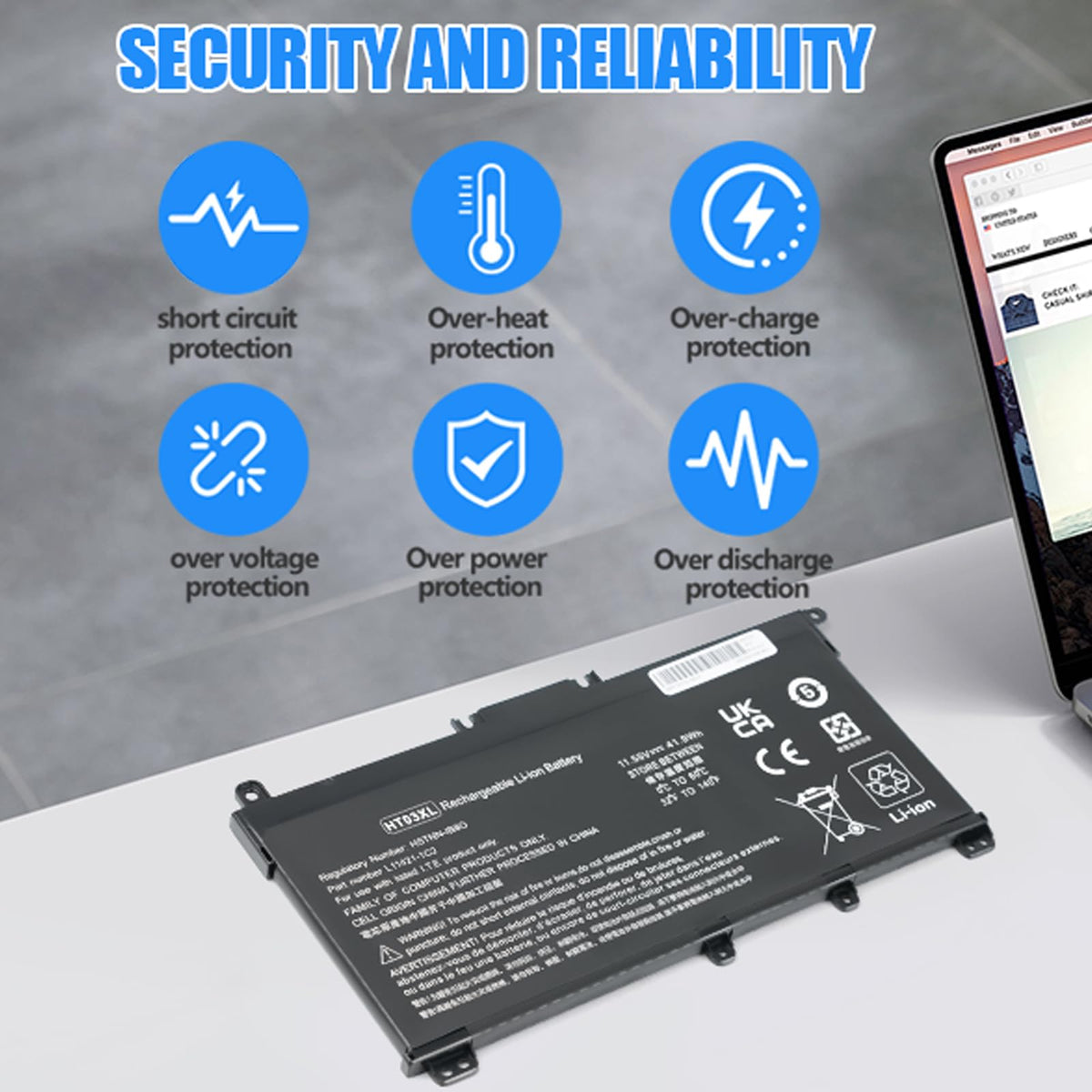 HT03XL label shows voltage and capacity for quick verification