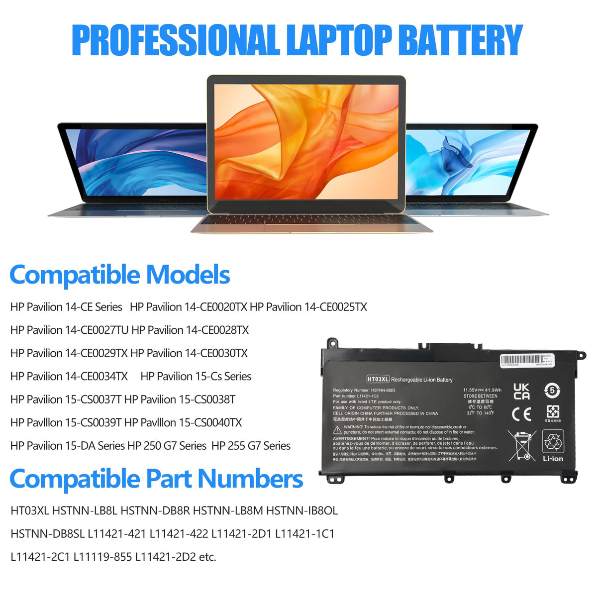 Packaging and safety seals on the HT03XL battery
