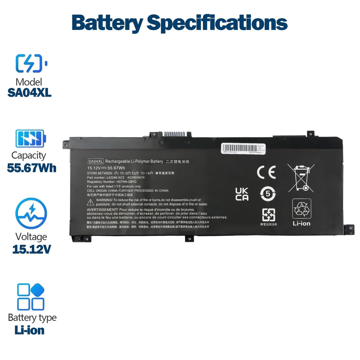 A AMANDA SA04XL battery label visible, confirming compatibility with HP Envy X360 models