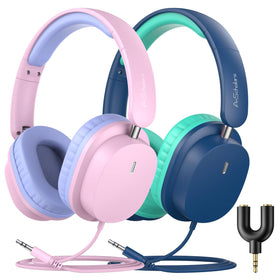 A+ Scholars sharing splitter headphones for two kids listening together