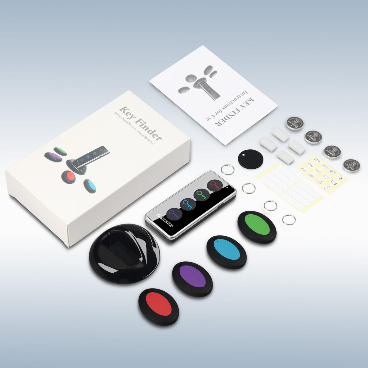 A-SZCXTOP four-receiver set helps locate keys and other valuables.