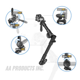 AA Products T-100AP quick-release knobs and clamps enable easy adjustments.