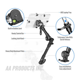 AA Products T-100AP tray 360-degree swivel enables optimal viewing angles.