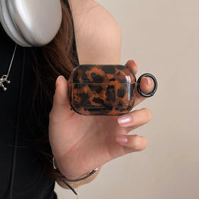 aaknhen brown leopard skin AirPods case, eye-catching design with reliable drop protection