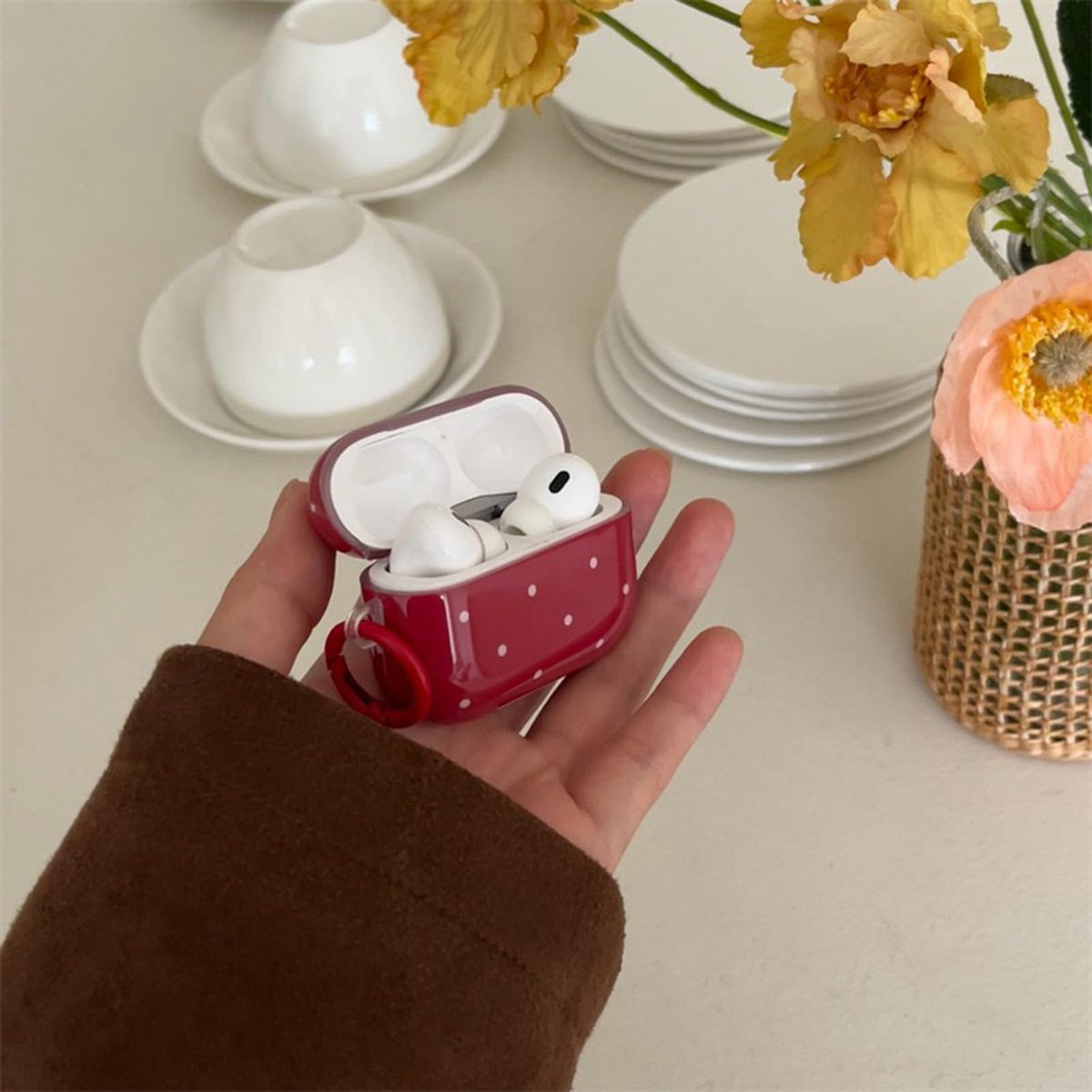 Gift-ready red polka-dot AirPods 4 case by Aaknhen