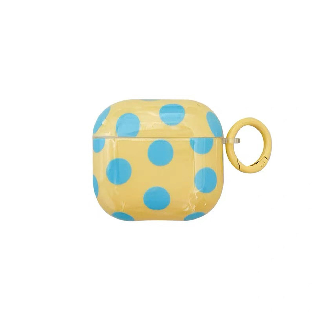 Aaknhen polka-dot AirPods 4 case front view with secure fit and vibrant color.