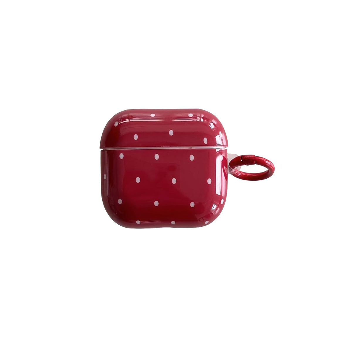 Aaknhen red polka-dot AirPods 4 case with keychain adds style and portability