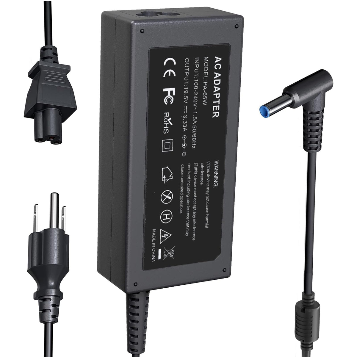 aarleduu 65W laptop charger with blue tip powering HP ProBook laptops efficiently