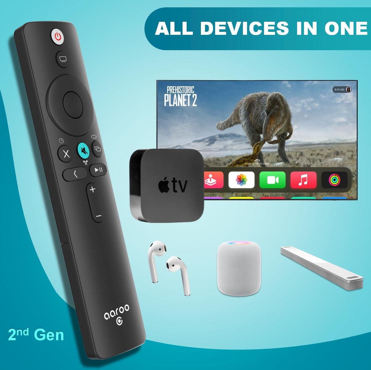 Aaroogo Apple TV remote side view showing compact minimalist design